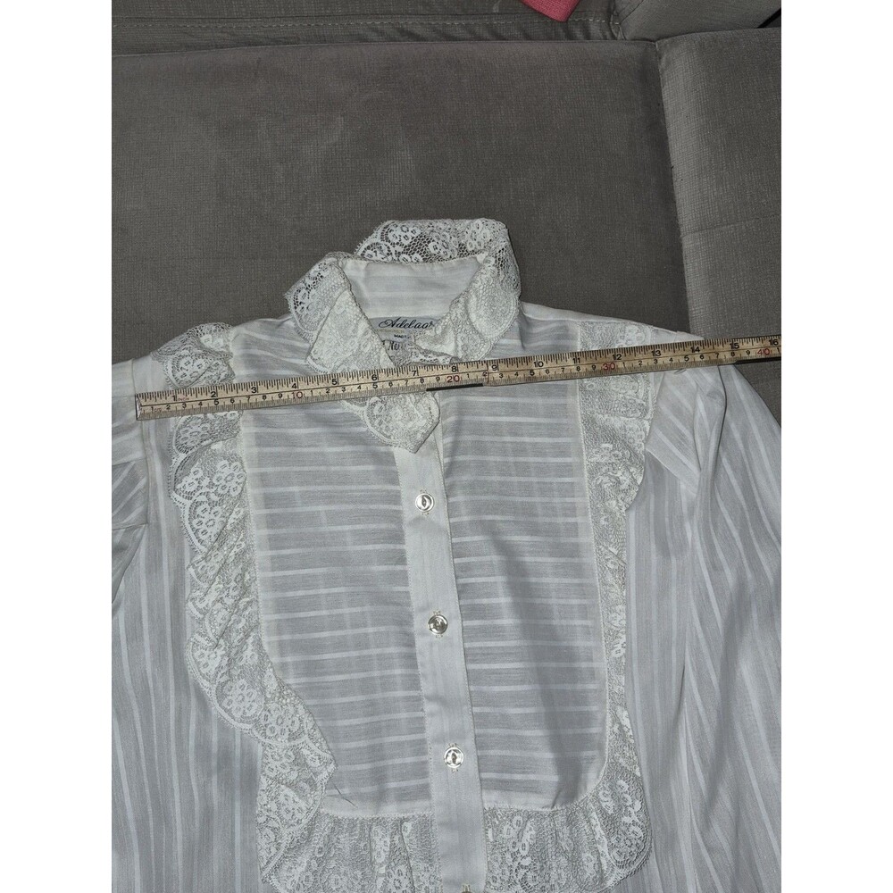 Vintage 70s Victorian Prairie Lace Blouse Neiman Marcus ILGWU White Sheer Top 8 - Picture 15 of 16